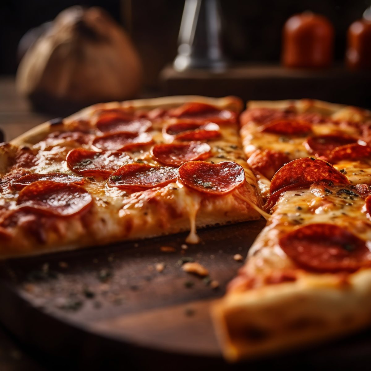 Pizza salami close-up